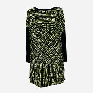 IC Collection Women M Oversized Tunic Pockets Cinch Hem Art Wear Yellow Black